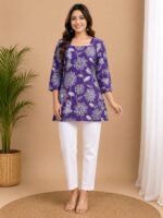 Purple White Floral Tie-Back Top