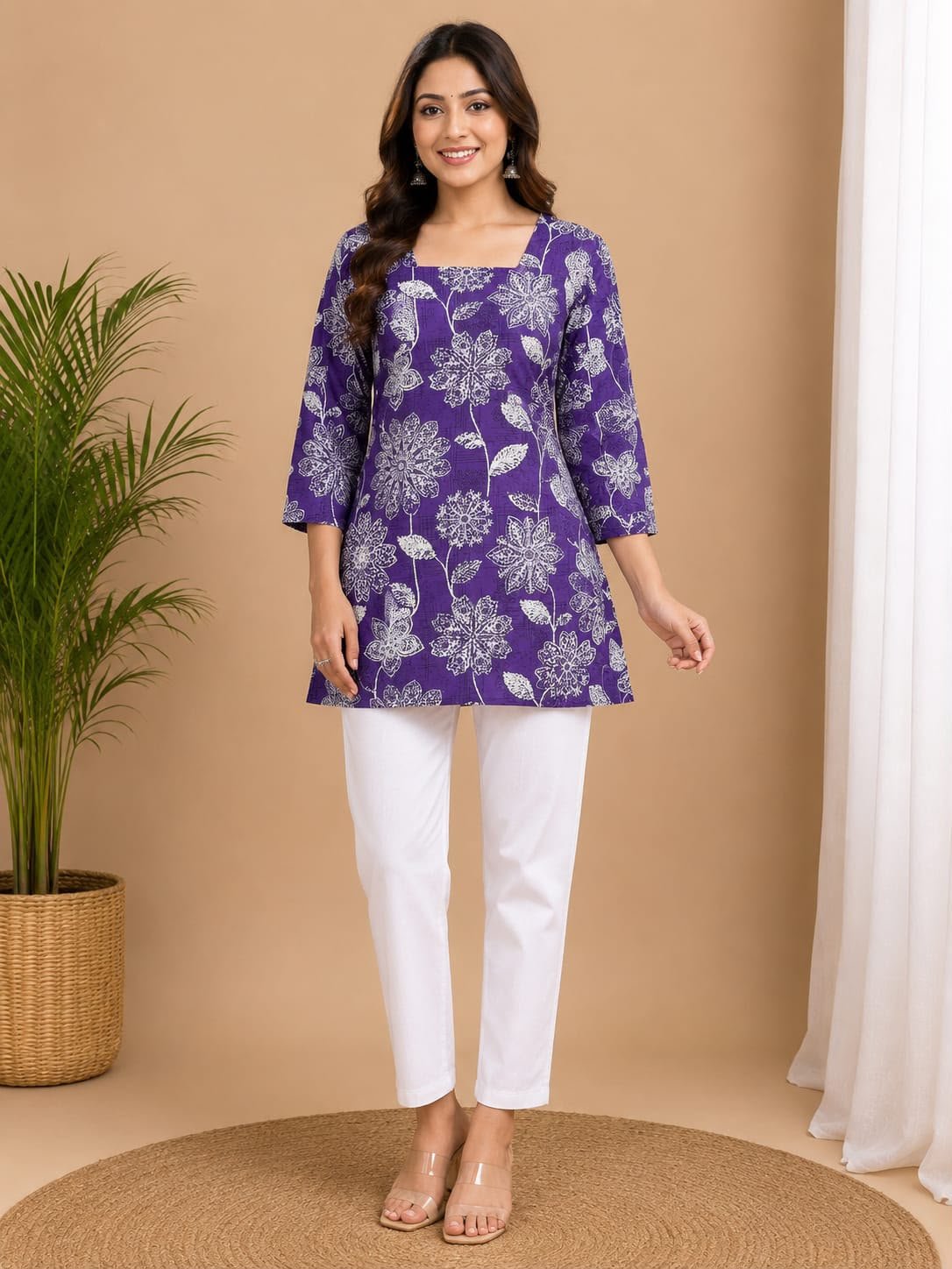 purple-white-floral-tie-back-top-1 Purple White Floral Tie-Back Top - Image 1