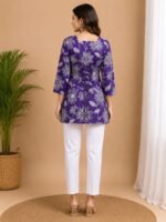 Purple White Floral Tie-Back Top - Image 2