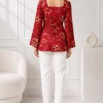 Red Gold Floral Tie-Back Top