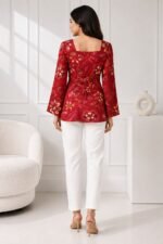 Red Gold Floral Tie-Back Top