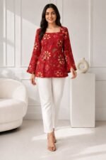 Red Gold Floral Tie-Back Top - Image 2