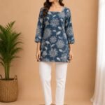 Steel Blue Floral Tie-Back Top