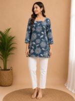 Steel Blue Floral Tie-Back Top