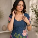 Teal Lotus Lace-Up Back Top