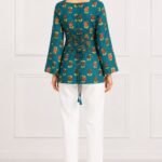 Teal Red Floral Tie-Back Top