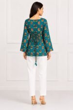 Teal Red Floral Tie-Back Top