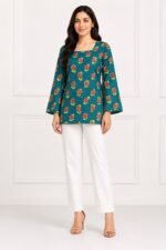 Teal Red Floral Tie-Back Top - Image 2